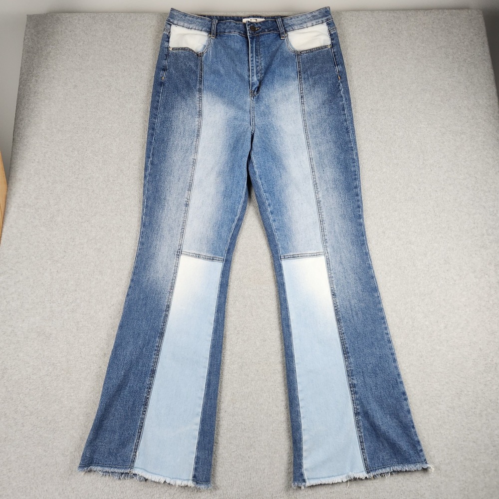Madden NYC Jeans Womens 17 Two Tone Blue Denim Cotton Boho Streetwear Raw Hem